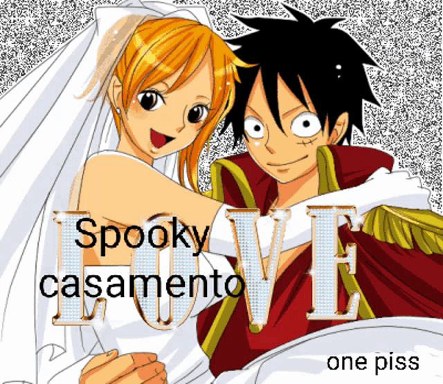 a picture of a bride and groom with the words spooky love one piss