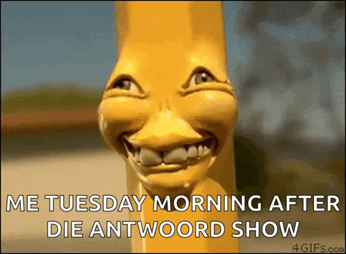 a picture of a pencil with a smiling face and the words me tuesday morning after die antwoord show