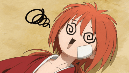 a drawing of a person with red hair and a swirl around their eyes