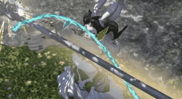 a computer generated image of a person holding a sword in a video game
