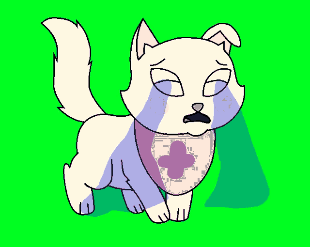 a drawing of a white cat with a pink bandana on its neck