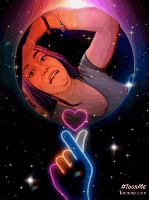 a cartoon of a woman with purple hair and a toonme.com logo in the bottom right corner