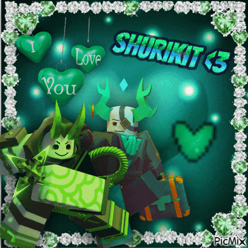 a picture of a video game character with hearts and the words i love you