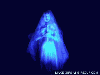 a ghost in a blue dress with the words make gifs at gifsoup.com