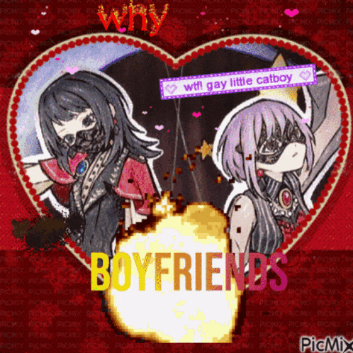 a picture of two anime characters with the word boyfriends in the middle