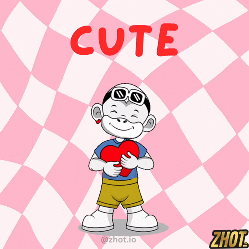 a cartoon of a boy holding a heart with the words cute written above him