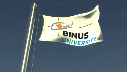 a white flag that says binus university is waving in the wind