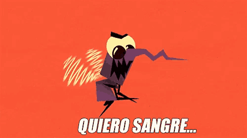 a cartoon character with the words quiero sangre in white letters