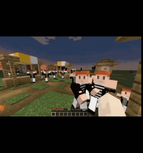 a group of minecraft characters are standing in a line