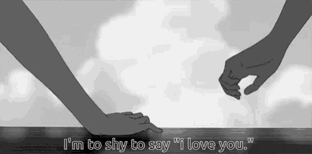 a couple holding hands with the words i 'm to shy to say " i love you " below them