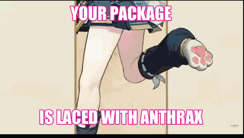 a picture of a girl with the caption " your package is laced with anthrox "
