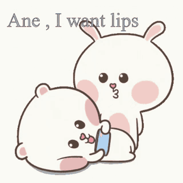 a cartoon of a rabbit with the words " ane , i want lips " above it