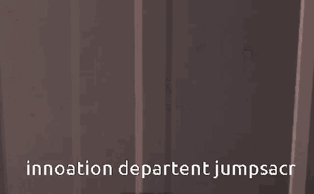 a roblox character is smiling in front of a sign that says " innovation departent jumpsacr "