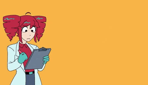 a cartoon drawing of a woman holding a clipboard
