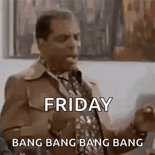 a man in a suit and tie is holding a glass of wine and says `` friday bang bang bang bang '' .