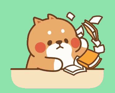 a cartoon illustration of a shiba inu holding a book