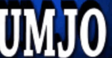 a blue background with white letters that say umjo