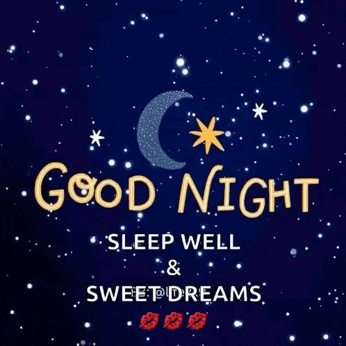a good night sleep well and sweet dreams card with a crescent moon and stars