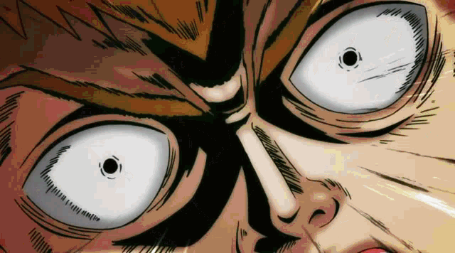 a close up of a cartoon character 's face with white eyes and a red nose .