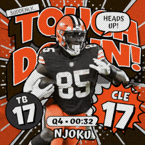 a comic book illustration of a football player named njoku