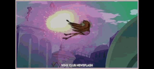 a cartoon of a girl flying with the words wink club newsflash below it