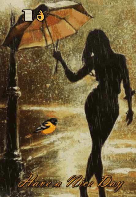 a painting of a woman holding an umbrella with the words have a nice day