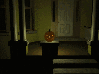 a pumpkin with a face carved into it is sitting on a table