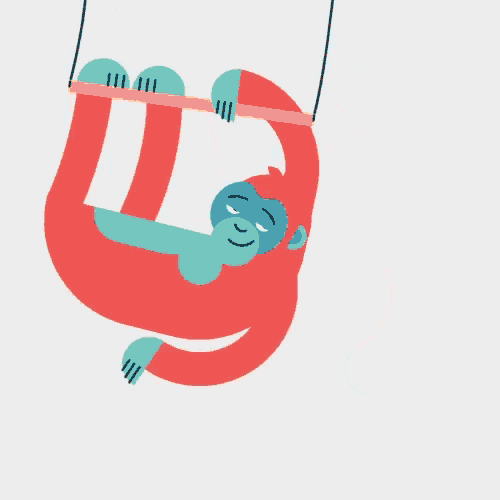 a monkey is hanging upside down on a trapeze bar .
