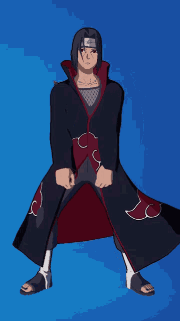 a cartoon character wearing a black and red coat with a red cloud on it