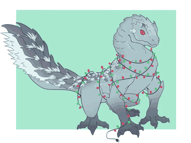 a drawing of a lizard with christmas lights around it