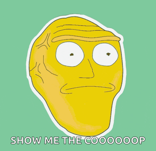 a sticker of rick from rick and morty says show me the cooo00op