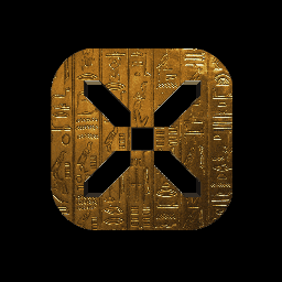 a gold square with a black cross on it