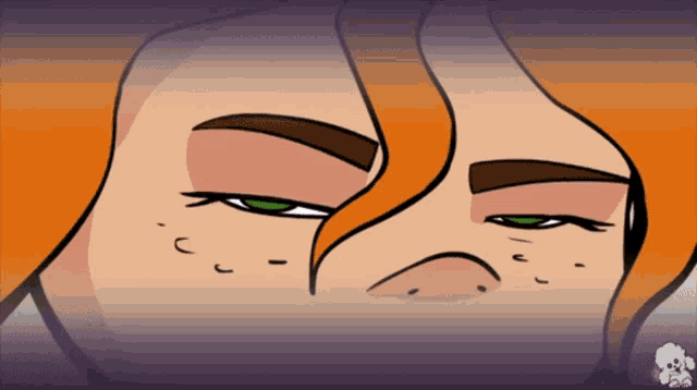 a cartoon drawing of a woman 's face with a purple background
