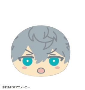 a cartoon character with grey hair and blue eyes
