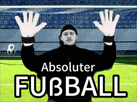 a poster of a man holding up his hands with the words absoluter fubball written below him