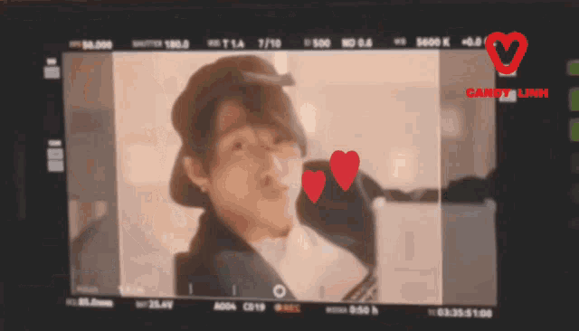 a picture of a man with hearts around his face is on a screen that says candy link