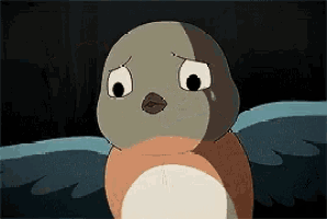 a cartoon bird with a crying look on its face .