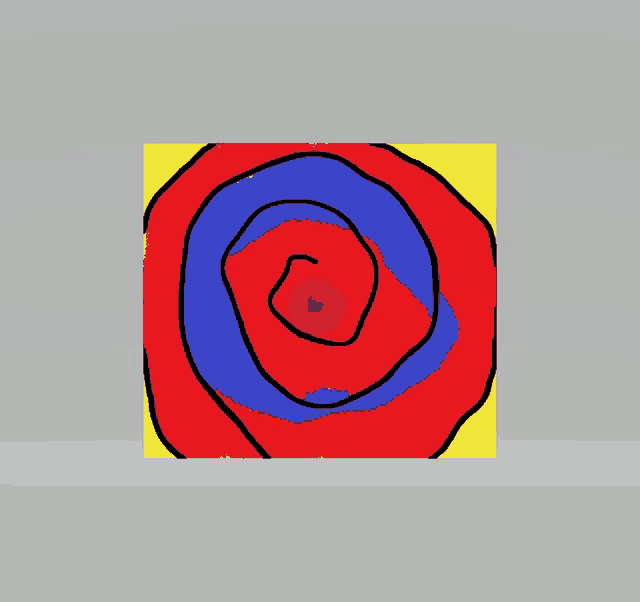 a drawing of a red blue and yellow swirl on a gray background