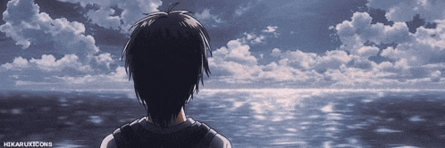 a person looking out over a body of water with a cloudy sky