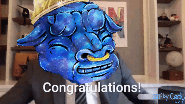 a congratulations gif by cady with a blue monster