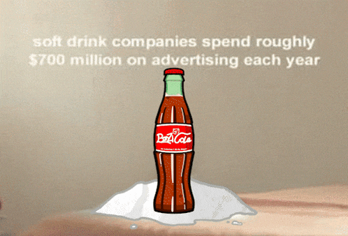a cartoon drawing of a bottle of coca cola with a spoon in it