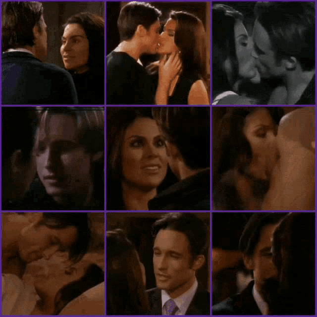 a collage of a man and a woman kissing