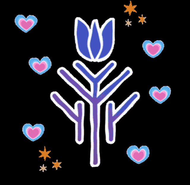 a drawing of a flower surrounded by hearts and stars