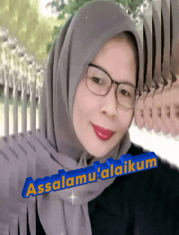a woman wearing glasses and a hijab with the words assalamu'alaikum on the bottom