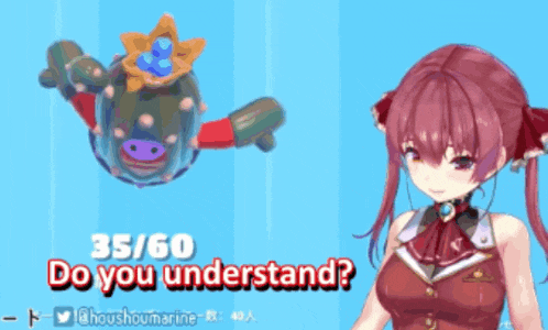 a girl with red hair is standing in front of a cartoon character that says do you understand