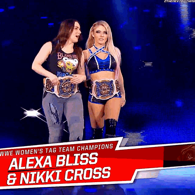 women 's tag team champions alexa bliss and nikki cross walk on stage