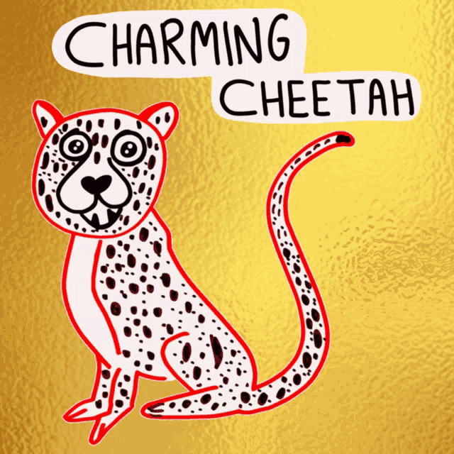 an illustration of a cheetah with the words charming cheetah below it