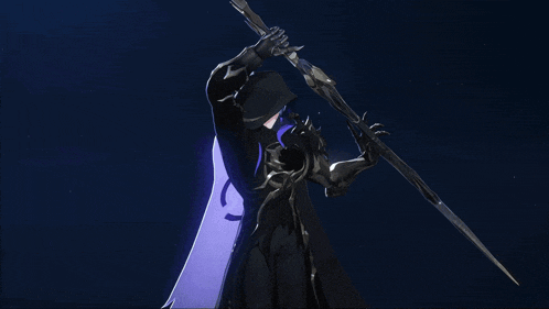 a cartoon character with a sword and a hood on