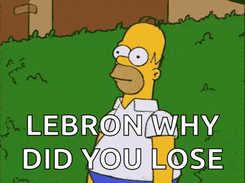 homer simpson from the simpsons is standing in a grassy field and says lebron why did you lose .