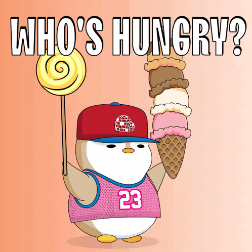 a cartoon of a penguin wearing a number 23 jersey holding an ice cream cone
